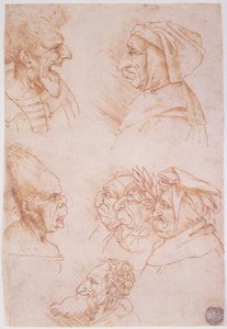 Seitsemän tutkimusta groteskikasvoista (punainen liitu paperille) tekijältä Leonardo da Vinci