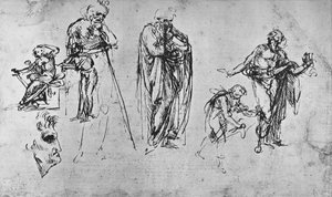 Tutkimuksia yksittäisistä hahmoista ja profiilista, c1480 1945 tekijältä Leonardo da Vinci