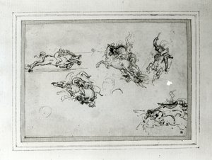 Study of Horsemen in Combat, 1503-4 (kynä ja muste paperille) tekijältä Leonardo da Vinci
