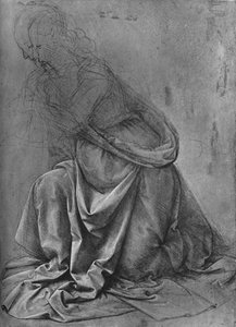 Tutkimus vasemmalle polvistuvan naisen verhoista, c1477 1945 tekijältä Leonardo da Vinci