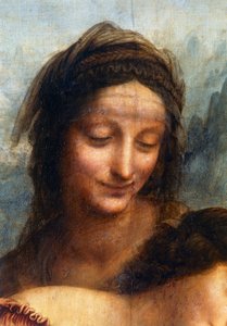 Pyhän Annan kasvot, yksityiskohta Neitsyt ja lapsi Pyhän Annan kanssa tekijältä Leonardo da Vinci