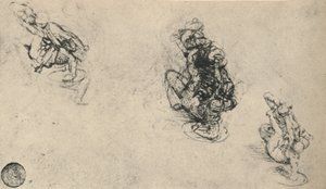 Kolme tutkimusta miehestä, joka ponii kaatunutta vihollista, n. 1480 1945 tekijältä Leonardo da Vinci