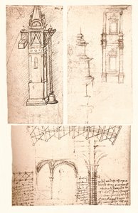 Kolme arkkitehtonista piirustusta, c1472-c1519 1883 tekijältä Leonardo da Vinci