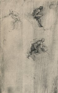 Kaksi istuvaa alastona ja nainen peseytyvät, c1480 1945 tekijältä Leonardo da Vinci
