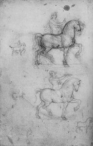 Kaksi tutkimusta hevosista ja ratsastajista ja pienempiä hevostutkimuksia, c1480 1945 tekijältä Leonardo da Vinci