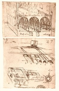Kaksi arkkitehtonista piirustusta, c1472-c1519 1883 tekijältä Leonardo da Vinci