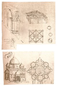 Kaksi arkkitehtonista piirustusta, c1472-c1519 1883 tekijältä Leonardo da Vinci