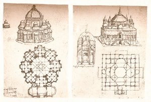 Kaksi piirustusta kirkoista, c1472-c1519 1883 tekijältä Leonardo da Vinci