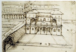 Kaupunkisuunnittelu: Leonardo da Vincin (Leonardo da Vinci) arkkitehtoninen suunnitelma (16) tekijältä Leonardo da Vinci