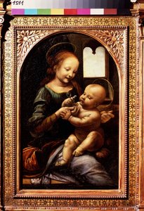 Neitsyt ja lapsi kukkien kanssa tai Madonna Benois (Madonna kukka tai Madonna Benois). Leonardo da Vincin maalaus (Leonardo da Vinci tekijältä Leonardo da Vinci