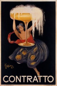Mainosjuliste kuohuviinille "" Contratto ": pieni keiju, tonttu nostaa valtavaa kuppia. Kuvitus Leonetto Cappiello (1875-1942) 1922