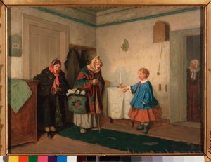 Kerjäläisten laulajat. Maalaus Leonid Ivanovich Solomatkin (1837-1883), öljy kankaalle