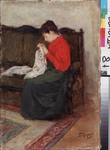 Töissä. Maalaus Leonid Osipovich Pasternak (1862-1945), öljy kankaalle. 1800-1900-luvun venäläinen taide, moderni taide. Alueellinen taidegalleria, Vologda (Venäjä). tekijältä Leonid Osipovic Pasternak