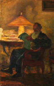Leo Tolstoi sanomalehden kanssa, 1901. tekijältä Leonid Osipovich Pasternak