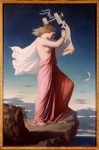 Muotokuva kreikkalaisesta runoilijasta Saphosta (Sappho) soittamassa lyyraa Leopold Burthen (1823-1860) maalaus 1849 Su. 1,06x0,69 m Carcassonne, Musee des Beaux Arts tekijältä Leopold Burthe
