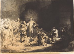 Kristus saarnaa (Sadan guldenin printti) tekijältä Leopold Flameng after Rembrandt van Rijn