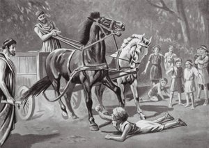 Alcibiades uhmaa tiimipäällikköä (litografia)