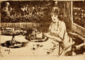 Olen Kaffeehaus. Dame am Tisch auf der Veranda tekijältä Lesser Ury