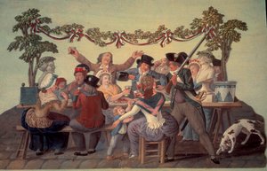 Ranskan vallankumous 1789: "Republikaanien ateria"". Gouache des freeres Lesueur (1700-luku) tekijältä Lesueur Brothers