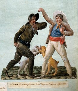 Ranskan vallankumous: kaksi kansalaista taistelee. Gouache des freeres Lesueur (1700-luku) tekijältä Lesueur Brothers