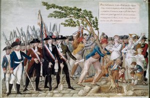 Vapauden puun istuttaminen. Lesueurin veljien kaiverrus (1700-luku). Pariisi, Musee Carnavalet. tekijältä Lesueur Brothers