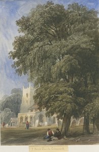 Caverswall Church: akvarellimaalaus ja [c 1830-1840] (maalaus) tekijältä Lewis John Wood