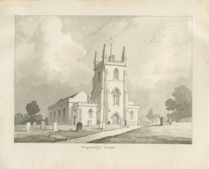 Kingswinfordin kirkko: seepiapiirros, 1837 tekijältä Lewis John Wood
