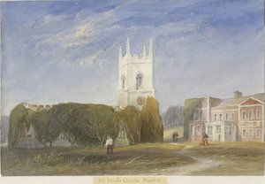 Okeoverin kirkko - "Kaikki pyhät": akvarellimaalaus ja [c 1830-1840] tekijältä Lewis John Wood