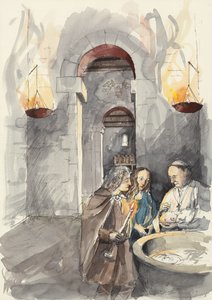 Kaste Pyhän Pietarin kirkossa, Barton-upon-Humber, Lincolnshire (akvarelli paperille). tekijältä Liam Wales