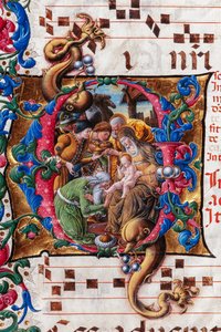 Piccolomini-kirjasto: kuorokirja, turska. 19.4, ff. 9v "Adoration of the Magi", kirjoittaja Liberale da Verona (noin 1445 - 1527/9). Yksityiskohta.