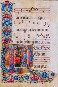 Piccolomini-kirjasto: kuorokirja, turska. 22.7, ff. 22v "Kristus Pilatuksen edessä", Liberale da Verona (noin 1445 - 1527/9). tekijältä Liberale da Verona
