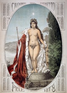 Allegoria Italiasta veroista ja maksuista tehdyllä jalustalla, pillikalenteri, vuosi 1878, Italia tekijältä Unbekannt Unbekannt