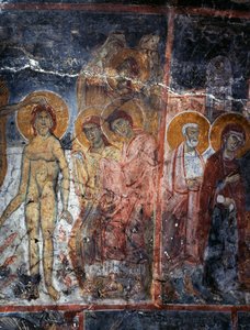 Kristus, Madonna ja pyhät, fresko Agios Georgioksen luostarissa, Diavaide, Kreeta, Kreikka (kuva) tekijältä Unbekannt Unbekannt