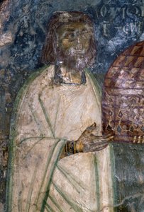 Agia Annan kirkon freskon ostaja, hallussaan kirkon malli, fresko vuodelta 1642, Anisaraki, Kreeta, Kreikka tekijältä Unbekannt Unbekannt