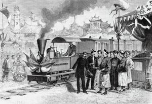 Tianjinin Tangshaniin yhdistävän ensimmäisen ranskalaisen rautatien vihkiäiset käyttöön Kiinassa 20. marraskuuta tekijältä Unbekannt Unbekannt