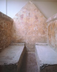 Italia, Campania, Paestum, jäähyväiskohtaus, maalattu laatta Spinazzon Nekropoliin haudasta 1, 4. vuosisadalla eKr. tekijältä Unbekannt Unbekannt