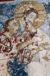 Jeesus, fresko bysanttilaisessa Agios Georgioksen kirkossa, Vathissa, Kreetalla, Kreikassa (kuva) tekijältä Unbekannt Unbekannt