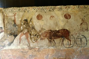 Matka alamaailmaan, fresko Andriuolo-Laghetton Nekropolista Paestumissa, Campaniassa, Italiassa, antiikin kreikkalainen sivilisaatio, Magna Graecia, 4. vuosisadalla eKr. (kuva) tekijältä Unbekannt Unbekannt