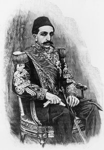 Muotokuva Abdul Hamid II:sta (1842-1918), ottomaanien valtakunnan 34. sulttaani vuosina 1876-1909, kaiverrus valokuvan perään tekijältä Unbekannt Unbekannt