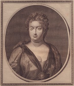 Anne Stuartin, Ison-Britannian kuningattaren (1665-1714) muotokuva, John Goldarin (1729-1795) kuparikaiverrus G Knellerin maalauksesta tekijältä Unbekannt Unbekannt
