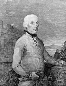 Muotokuva Michael Friedrich von Melasista (1729-1806), transilvanialaisesta syntyperäisestä Itävallan sotamarsalkasta Napoleonin sotien aikana, kaiverrus tekijältä Unbekannt Unbekannt