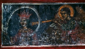 Torvea soittava pyhimys, fresko Agios Ioannis Prodromosin kirkossa, Margarites, Kreeta, Kreikka (kuva) tekijältä Unbekannt Unbekannt