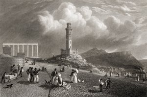 Nelsonin muistomerkki, Calton Hill, Edinburgh, teoksesta "Select Views of the Principal Cities of Europe", kaiverrettu Kernot, julkaistu Lontoossa 1832. tekijältä Lieutenant Colonel Batty