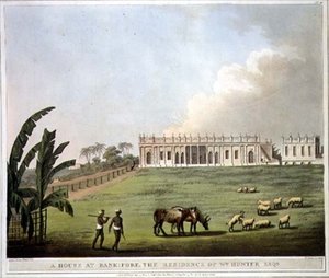 Talo Bankiporessa, Wm. Hunter Esqr., levy 40 teoksesta "Picturesque Scenery in the Kingdom of Mysore", kaiverrus H. Merke, pub. kirjoittanut Edward Orme (1774-n. 1820) 1804 (akvatinta)