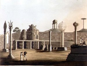 Maurilainen moskeija Bangaloressa, levy 19 julkaisusta "Pictorial Scenery in the Kingdom of Mysore", pubi. kirjoittanut Edward Orme (1774-n. 1820) 1804 (akvatinta)