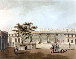 Tippoon palatsin pohjoisrintama, Bangalore, levy 9 julkaisusta "Pictorial Scenery in the Kingdom of Mysore", kaiverrus H. Merke (fl.1800-20) pub. Kirjailija: Edward Orme (1774-1820)