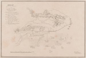 Luonnos Ghuzneen linnoituksesta. Kuvannut Storm 23. heinäkuuta 1839 (litho)