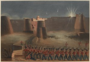 "Ghuzneen myrsky. Myrskypylväs saapumassa linnoitukseen, 23. heinäkuuta 1839 (värilitho)