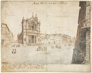 Kahdeksantoista näkymää Roomaan: Santa Maria Via Latalla, 1665. tekijältä Lievin Cruyl