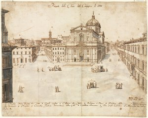 Kahdeksantoista näkymää Roomaan: Gesùn kirkko, 1665. tekijältä Lievin Cruyl